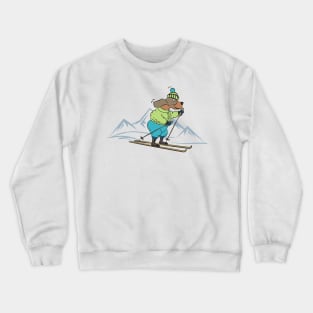 Cute Dog Skiing in the Winter Mountains Crewneck Sweatshirt